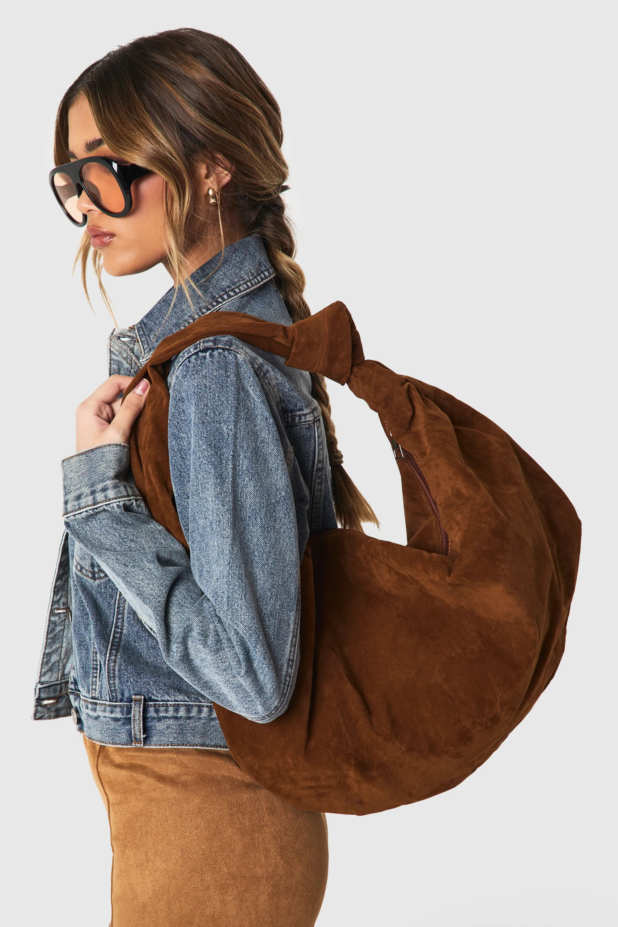 Faux Suede Knot Detail Shoulder Bag | Boohoo.com (UK & IE)
