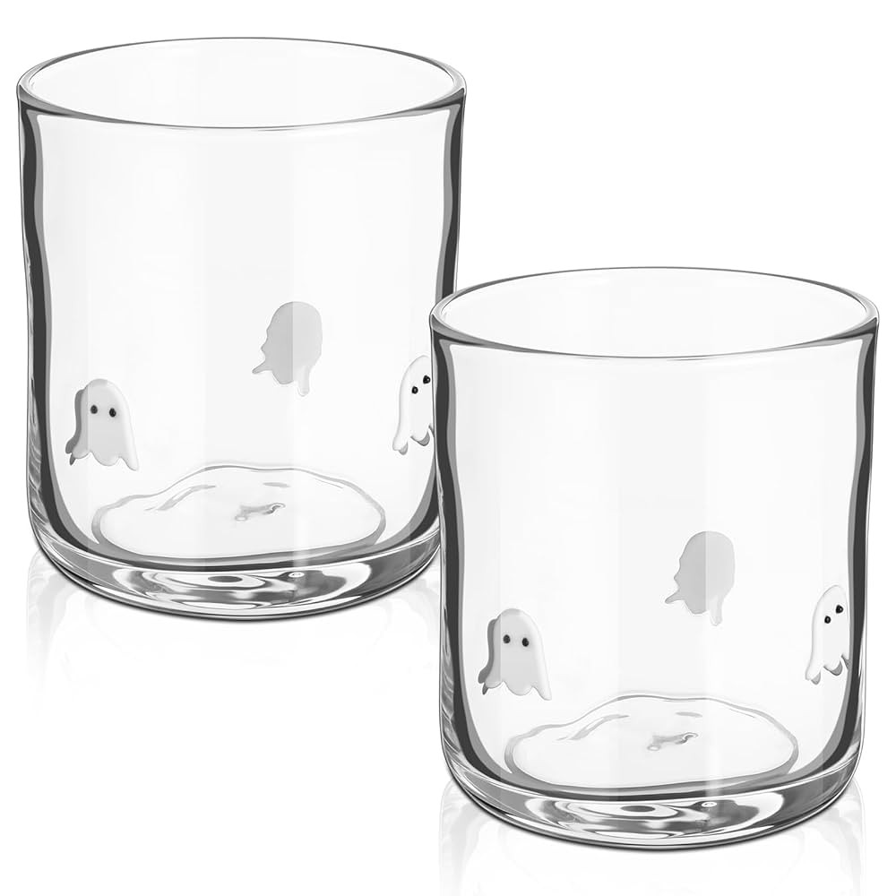 2 Pack Icon Glass Cups Halloween Ghosts Cups 14 Ounce Aesthetic Double Icon Juice Glasses for Hol... | Amazon (US)