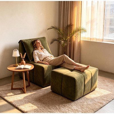 Boneless Modular Sectional Sofa, Tufted Deep Seat Corduroy Cloud Couch with Ottoman & Throw Pillows, Green Comfortable Seating for Living Room | Target