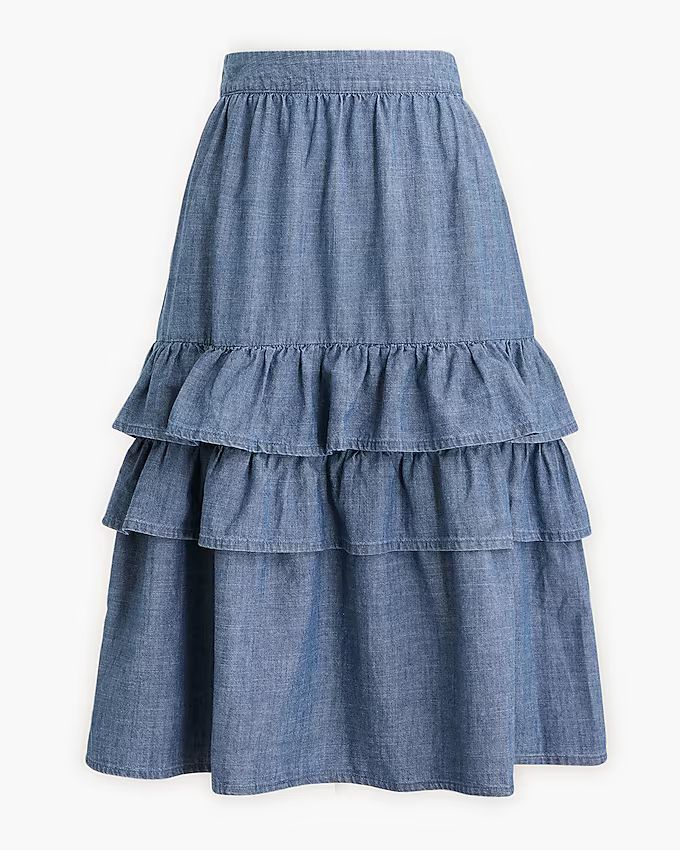 Chambray tiered ruffle midi skirt | J.Crew Factory