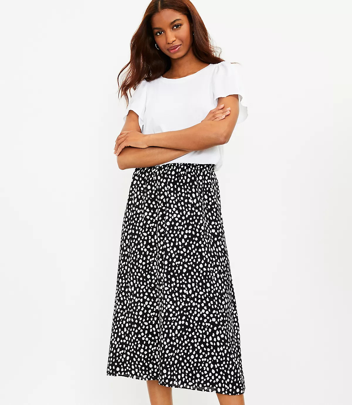 Dotted Smocked Midi Skirt | LOFT