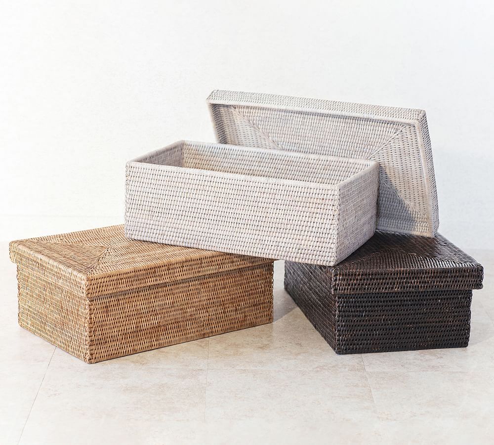 Tava Handwoven Rattan Rectangular Storage Box With Lid | Pottery Barn (US)