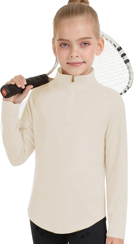 Girls Fashion Shirts Long Sleeve 1/4 Zip Pullover Trendy Tshirt Kids Cute Fall Athletic Workout T... | Amazon (US)