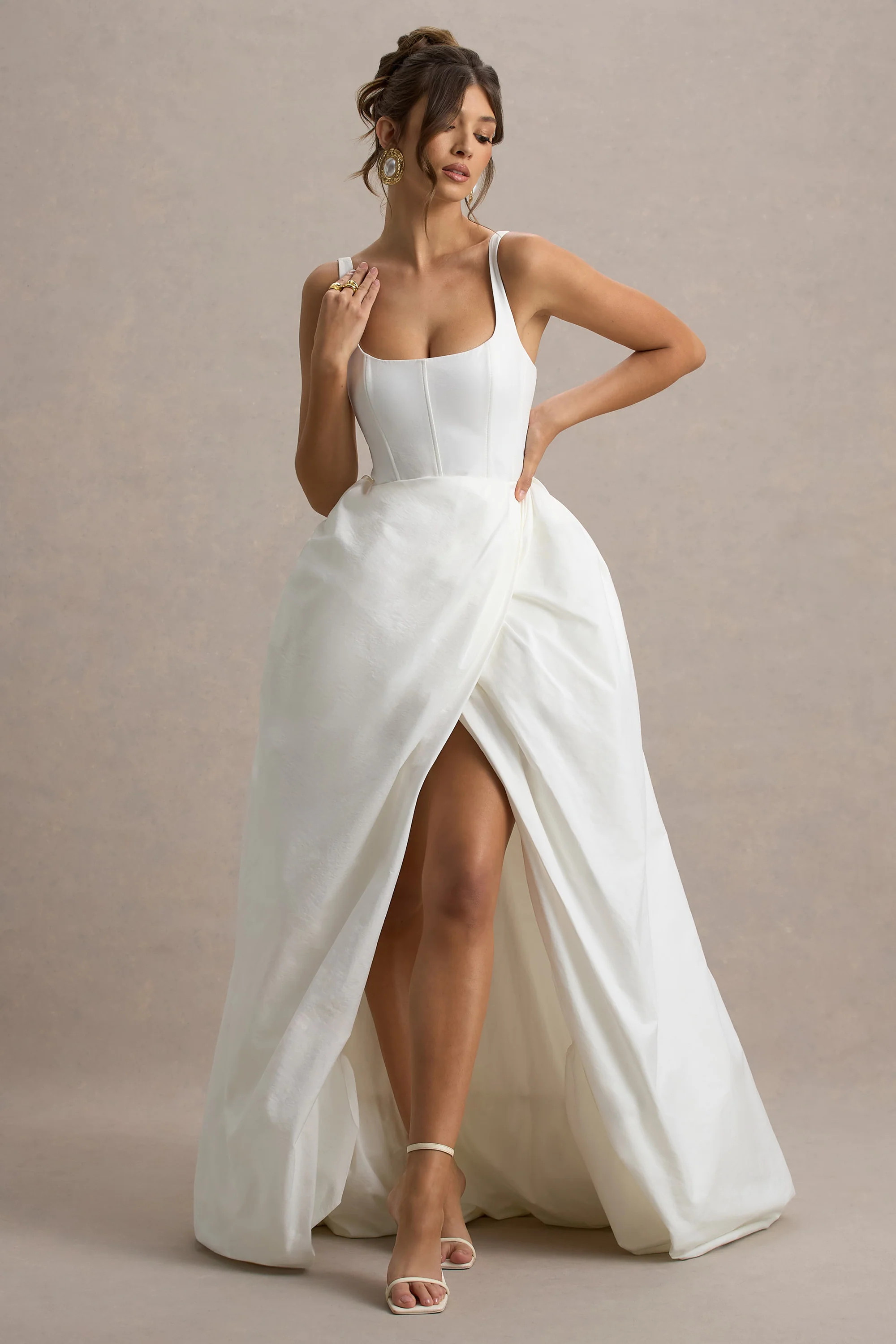 Infinite  White Strappy Maxi Dress With Volume High-Low Skirt | Club L London