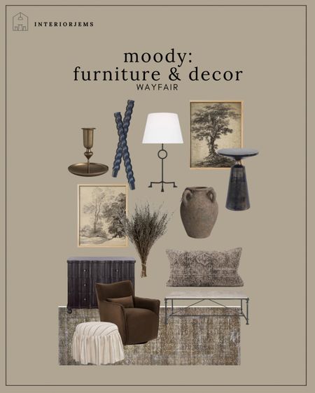 Moody furniture and decor we love from Wayfair, brown Accent chair, framed and ready, art, sketch, art, twisted, candlesticks, candlestick holder, brown vase, rustic, vase, table, lamp, area, rug, on sale, living room, furniture, and decor

#LTKSaleAlert #LTKHome #LTKStyleTip