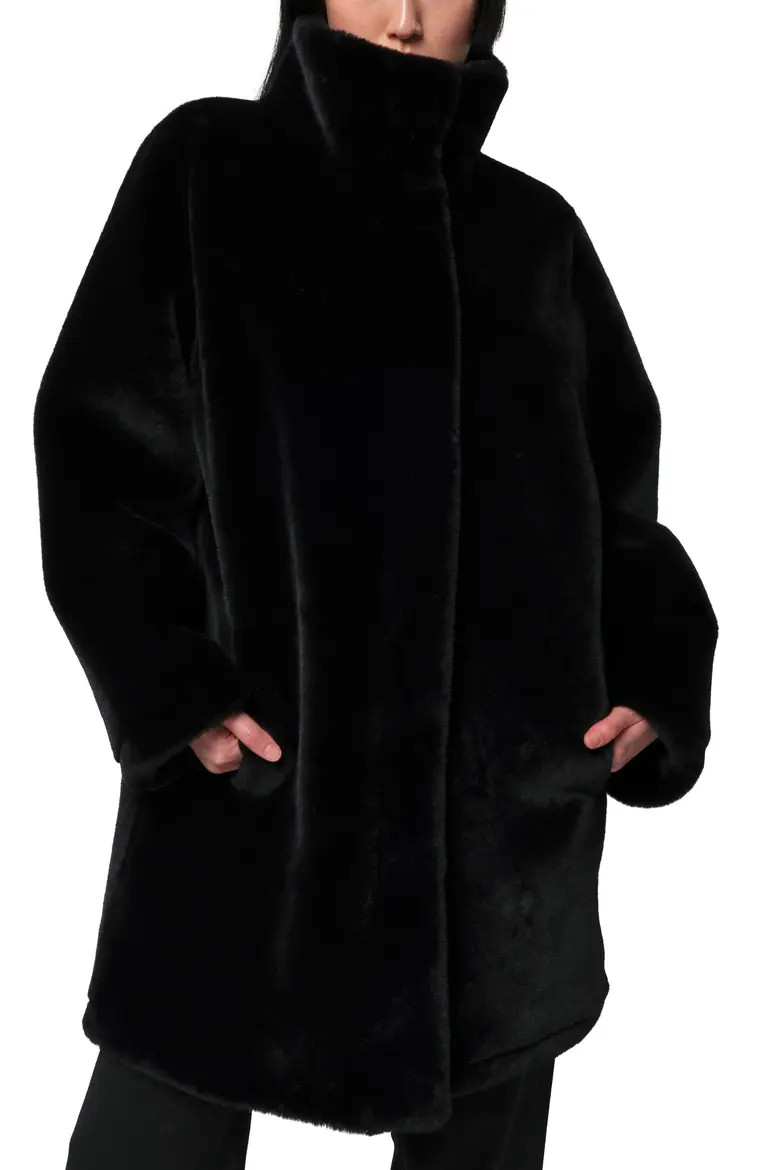Apparis Blair Mid Length Recycled Polyester Pluche™ Faux Fur Coat in Noir at Nordstrom, Size Medium | Nordstrom
