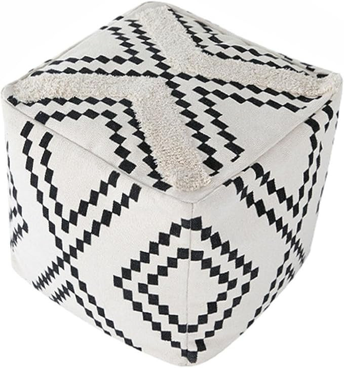 Decorative Square Pouf Cover, Black, 17.7×17.7×17.7", Nursery | Amazon (US)