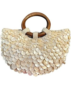 Summer Tote Bag Beach Bag for Women Beaded Shell Purse Sequin Top Handle Handbag Handmade Evening... | Amazon (US)