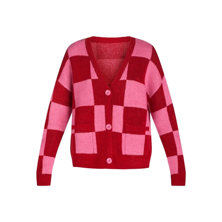 99 Jane Street Women's Checker Cardigan Sweater, Midweight, Sizes XS-XL | Walmart (US)