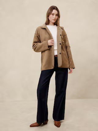 Reversible Vegan Suede Sherpa Jacket | Banana Republic Factory