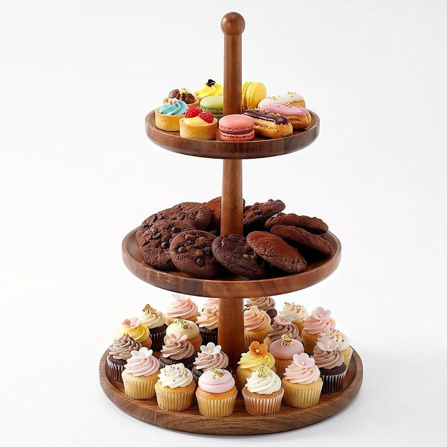 BURMAN Cupcake Stand Dessert Table Display Set – 2 in 1 Adjustable Height Rustic Natural Acacia... | Amazon (US)
