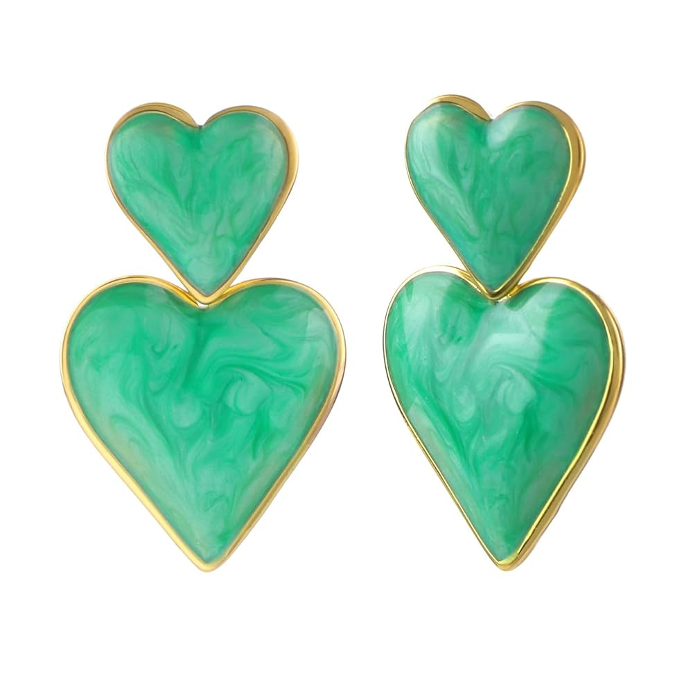 Heart Enamel Drop Earrings 18k Real Gold Plated Chunky Love Enamel Earring Double Heart Jewelry G... | Amazon (US)