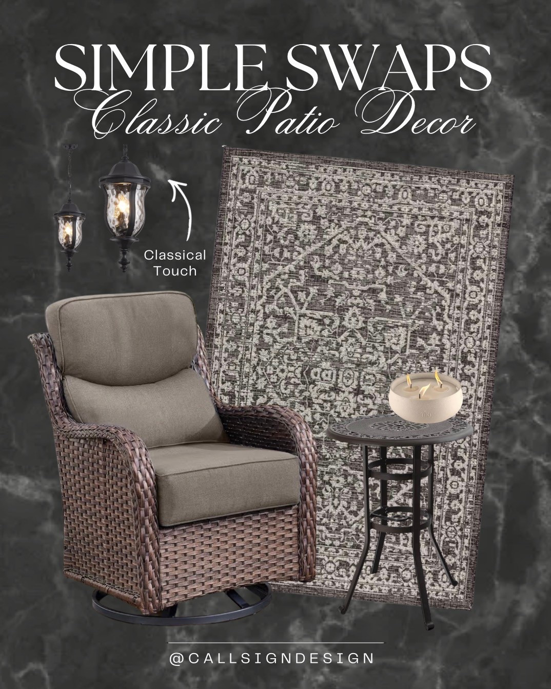 Moody patio furniture that turns an outdoor space into a dramatic, cozy retreat. Deep tones, layered textures, and warm lighting create the perfect setting for slow evenings and relaxed gatherings. 

#MoodyPatio #OutdoorLiving #DarkInteriors #CozyOutdoor #PatioInspo #HomeDecor #DesignDetails #callsigndesign