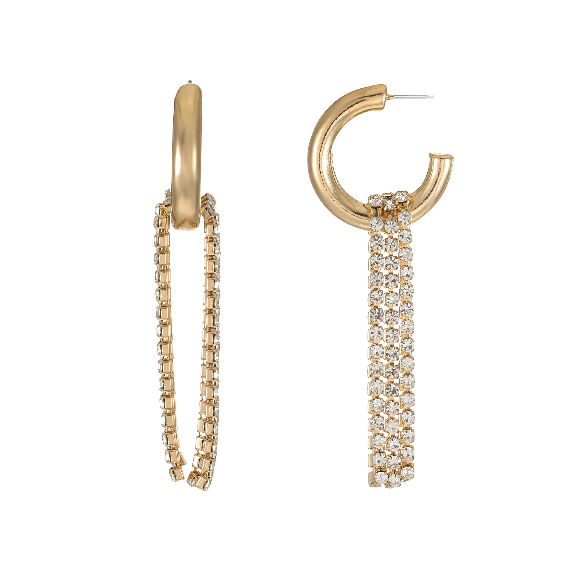 Time and Tru Goldtone and Crystal Hoop Earring with Draped Chains, 1 Pair | Walmart (US)