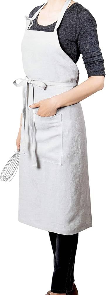 LK PureLife Stonewashed 100% French Linen Apron-Adjustable with Pockets for Women Men-Dove Grey | Amazon (US)