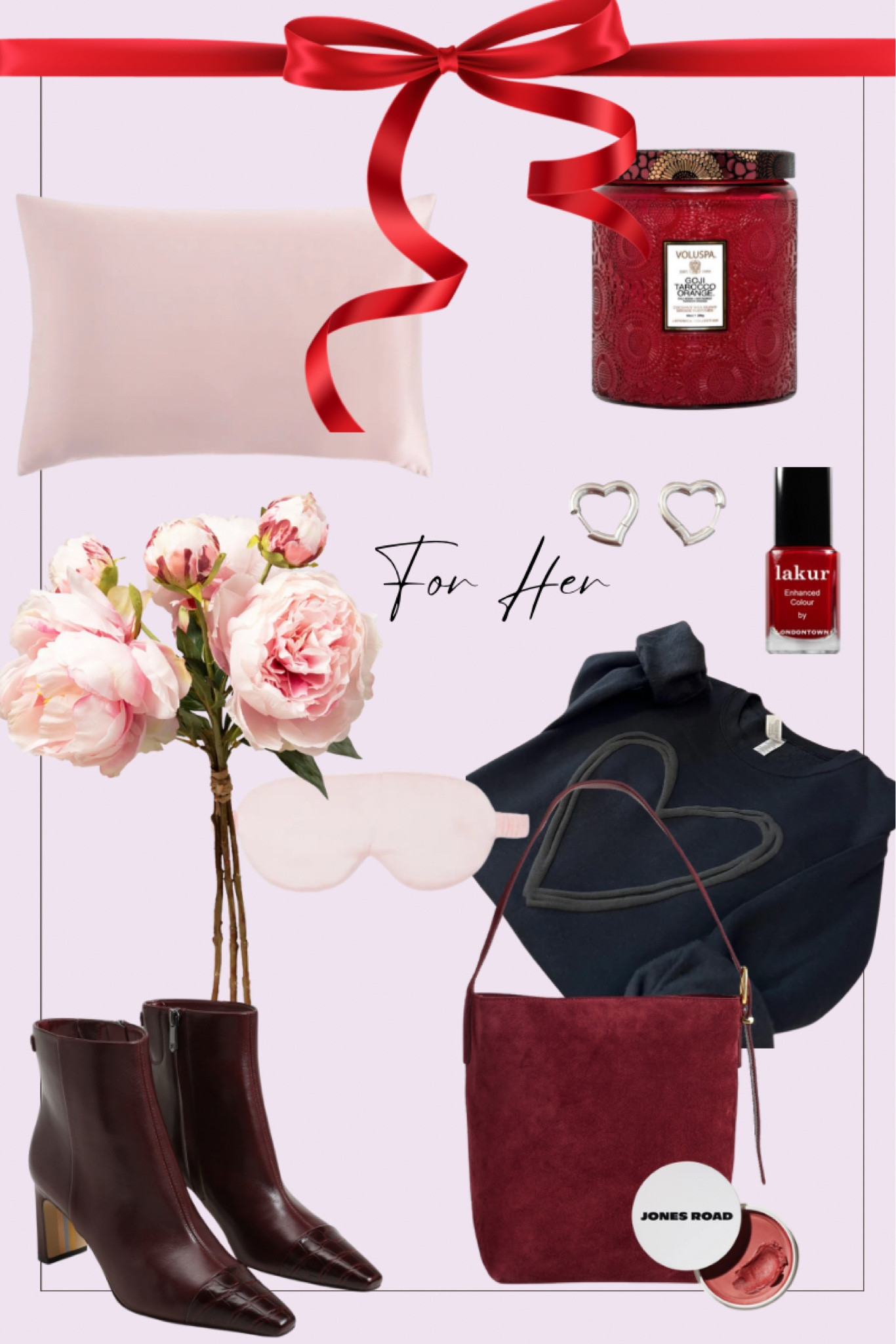 This one is for HER: my most favorite mid-winter Voluspa scent, gorgeous burgundy heels & bag to elevate her wardrobe, heart huggies she won’t want to take off, the perfect red polish, a French girl vibe natural blush, faux stems to brighten up any room, and silk accessories to add a touch of luxury to her sleep routine. These are some of my absolute favorites!

#LTKSeasonal #LTKGiftGuide #LTKFindsUnder100