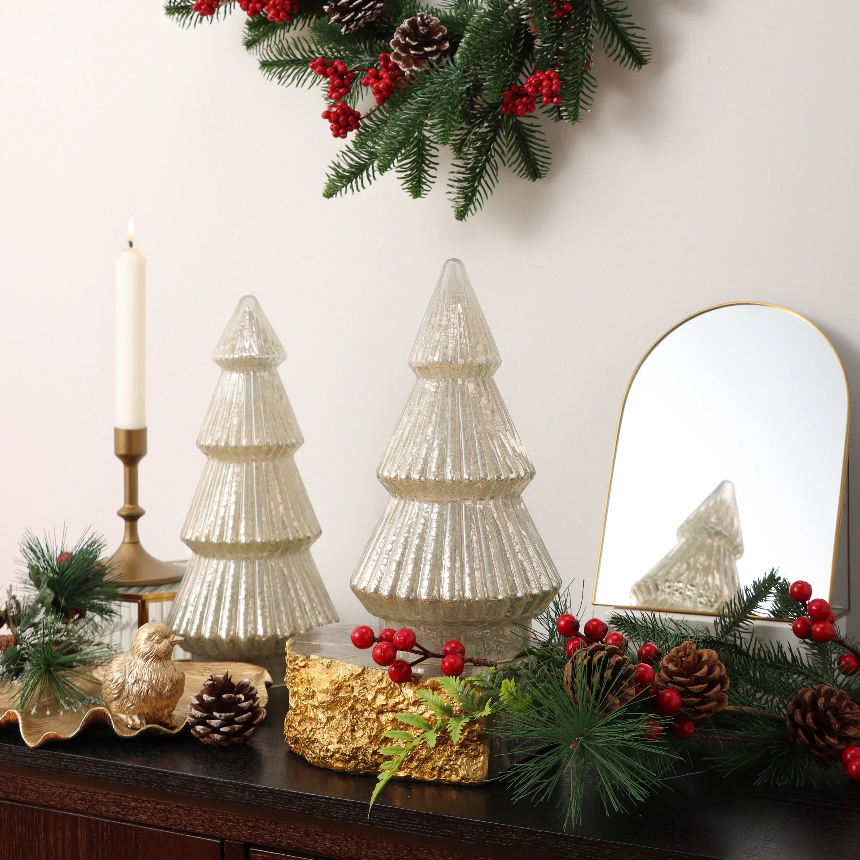 Better Homes & Gardens 10‘’  Decorative Tabletop Christmas Tree in Mercury Ribbed White Glass... | Walmart (US)