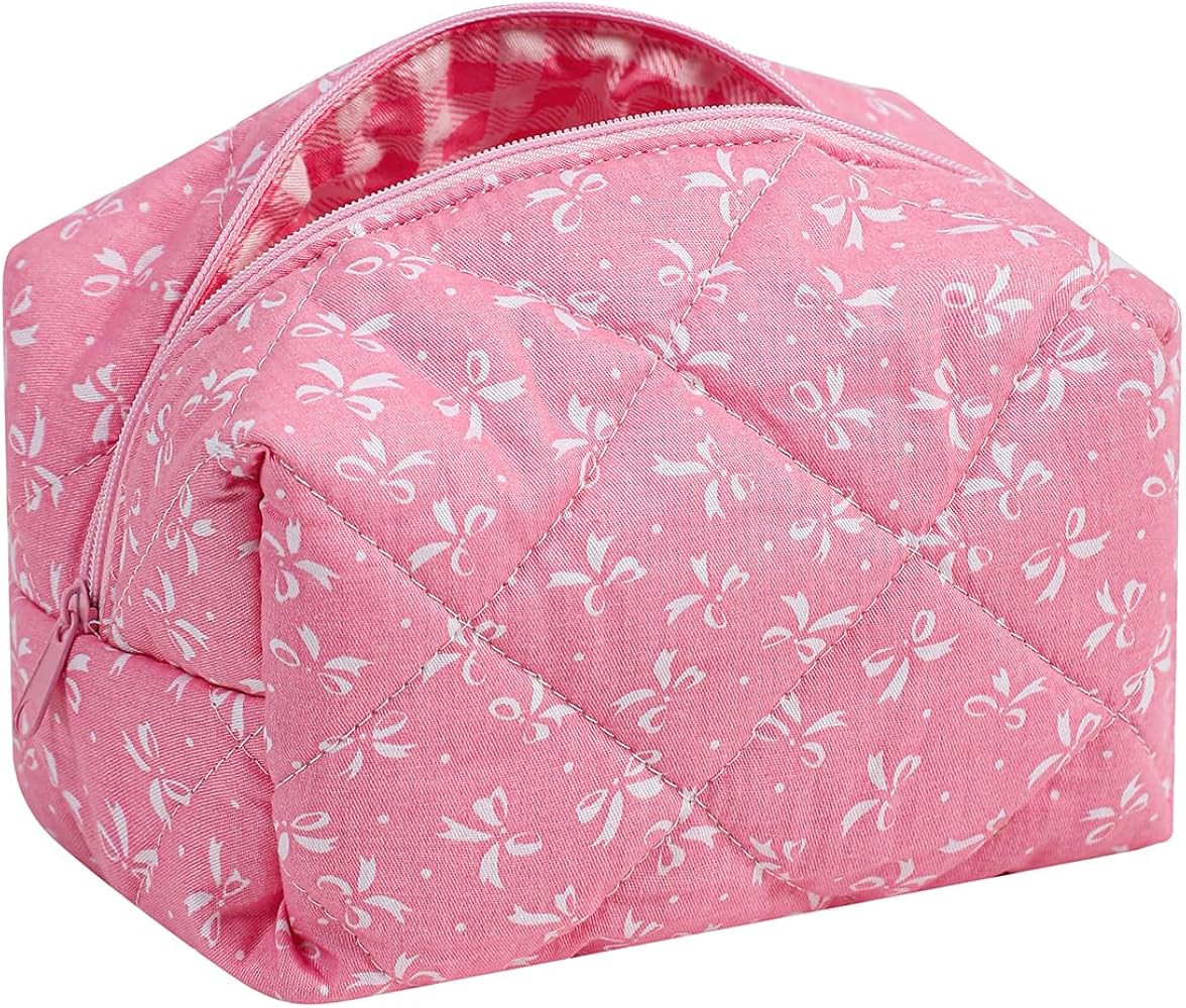 Cute Small Floral Cotton Makeup Bag, Quilted Zipper Pouch with Coquette Bear for Women and Girls,... | Amazon (US)