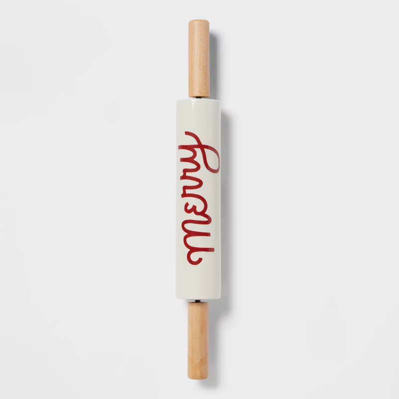 Stoneware and Wood Merry Christmas Rolling Pin - Wondershop™ | Target