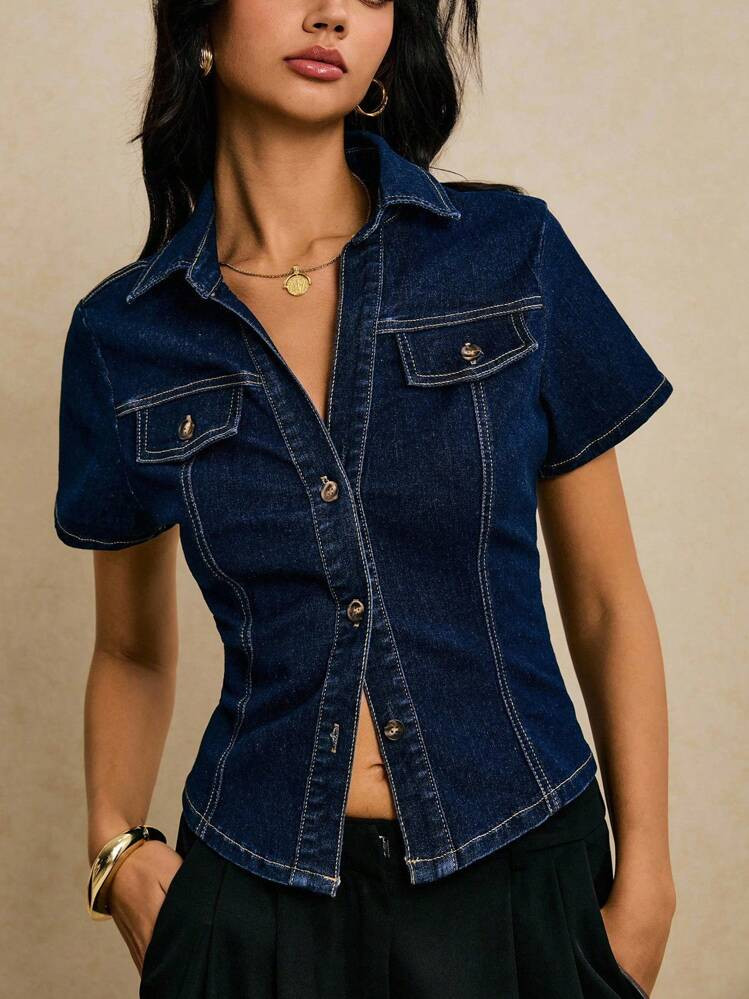 Poéselle Chaquetas Vaqueras De Mujer Con Botones Delanteros Y Mangas Cortas, De Estilo Casual | SHEIN