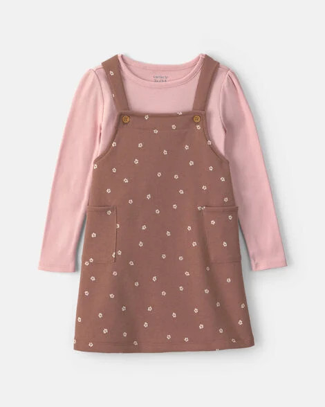 Baby Girl Floral French Terry Long-Sleeve Dress Set - Pink/Brown | Carter's Inc