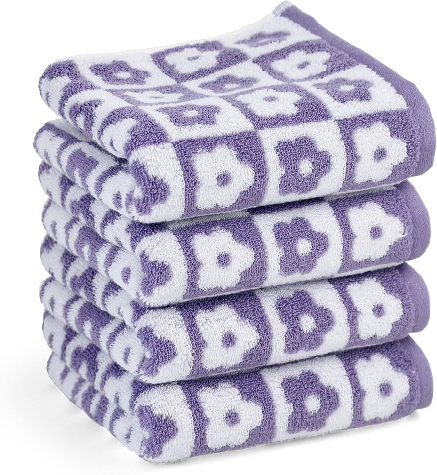 Cotton Face Towels Set of 4 - Checkered Floral Bathroom Hand Towels for Everyday Use, 29” x 13... | Amazon (US)