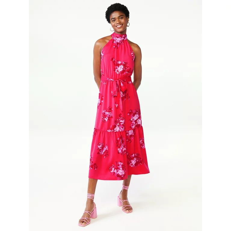 Scoop Women's Satin Halter Midi Dress | Walmart (US)