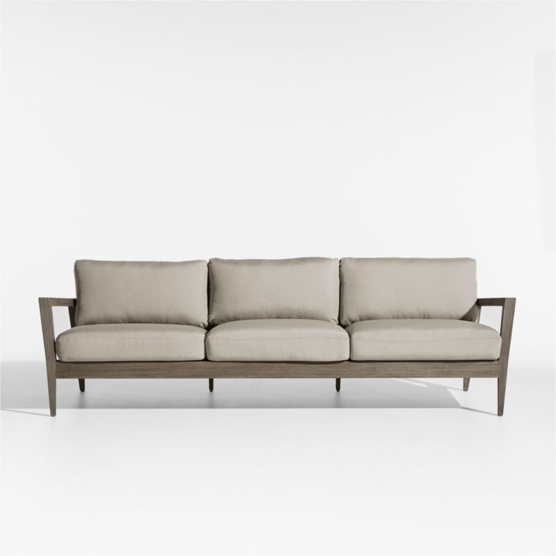 Andorra 97" Weathered Grey Wood Outdoor Sofa with Sand Cushions | Crate & Barrel | Crate & Barrel