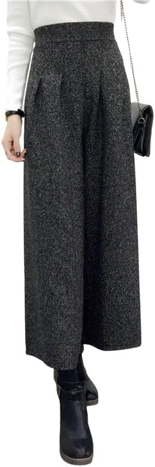 chouyatou Women's Winter High Waist Wide Leg Plaid Wool Blend Palazzo Capri Pants Culottes with P... | Amazon (US)