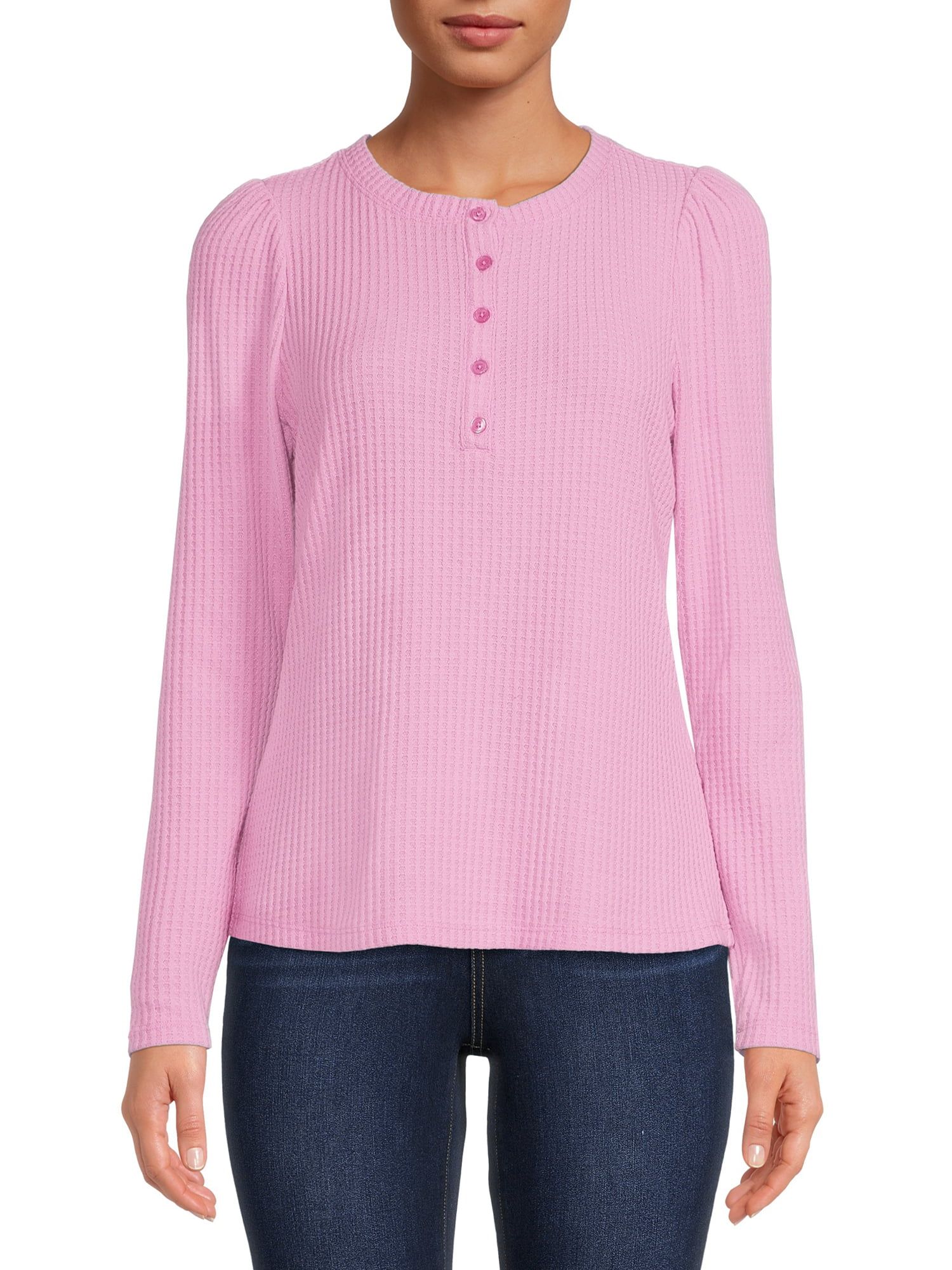 Time And Tru Women's Waffle Henley Top | Walmart (US)