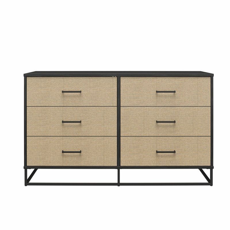 Kelly 6 Drawer Dresser Faux Rattan/Black Oak - Novogratz | Target