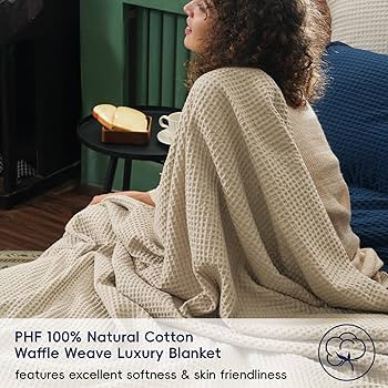 PHF 100% Cotton Waffle Weave Blanket Twin Size 66"x90" -Lightweight Washed Soft Breathable Blanke... | Amazon (US)