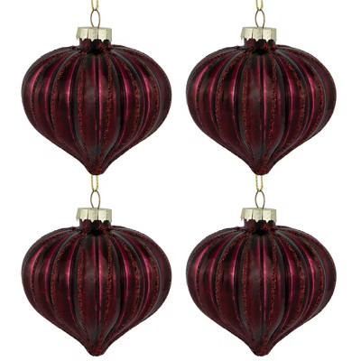 Northlight Glittered Onion Glass Christmas Ornaments - 3.25" - Maroon - 4ct | Target