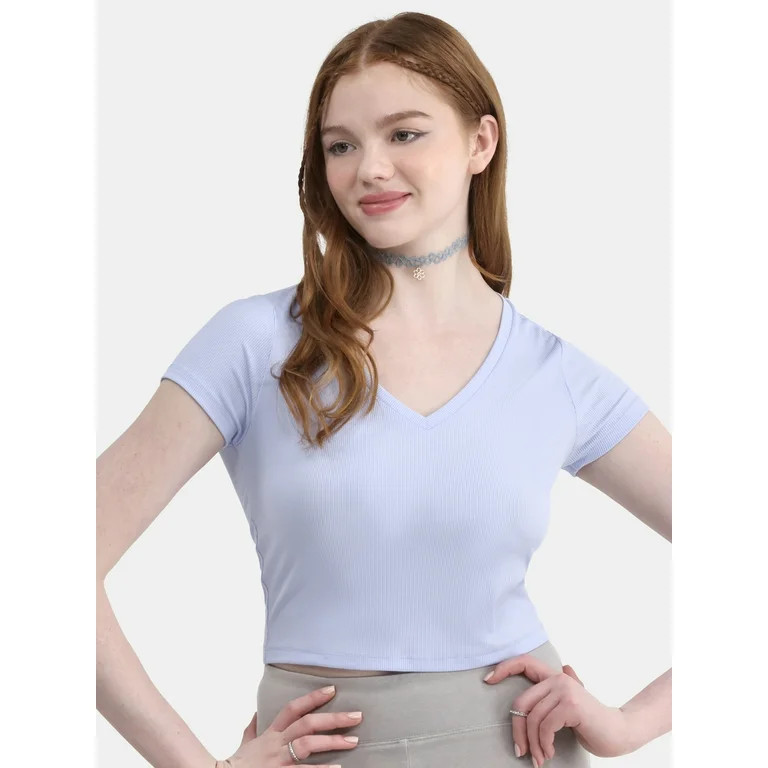 No Boundaries V-Neck Crop Rib Tee, Women's | Walmart (US)