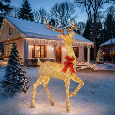 Holiday Living 96-in Freestanding Reindeer Yard decoration with Clear LED Lights | Lowe's