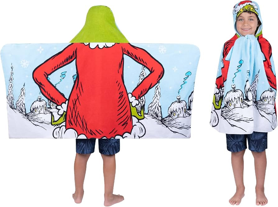 Franco Grinch by Dr. Seuss Holiday Kids Bath/Pool/Beach Soft Cotton Terry Hooded Towel Wrap, 24 i... | Amazon (US)