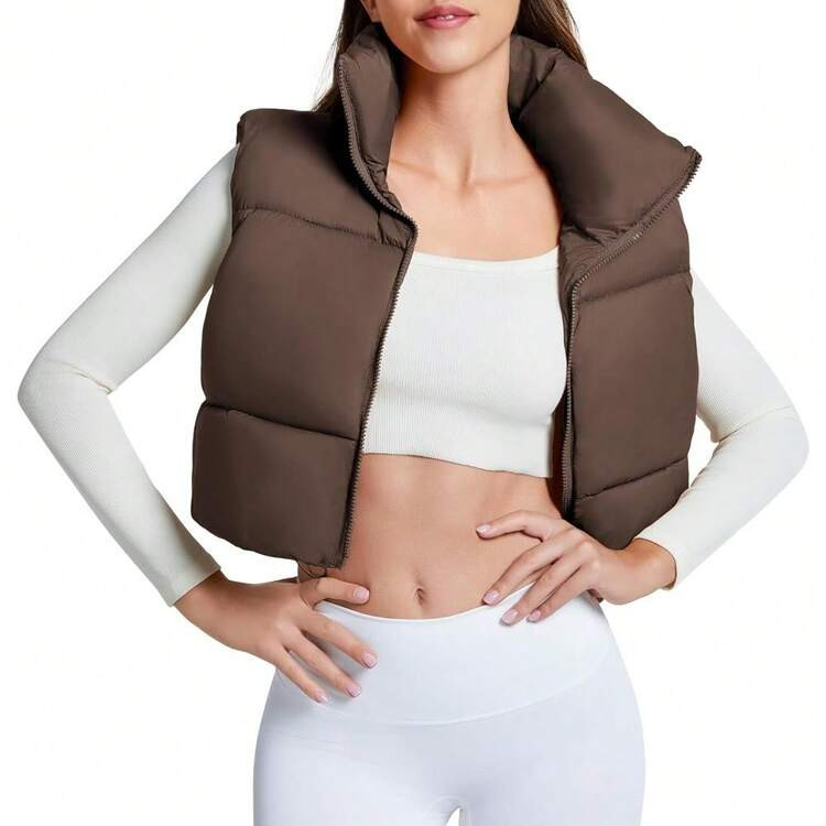Zando Cropped Puffer Vest Women Sleeveless Outerwear Winter Vest Tops Jackets Lightweight Vests For Women 2025 Zip | SHEIN