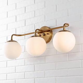 Louis Parisian Globe 25 in. 3-Light Brass Gold Metal Modern Contemporary LED Vanity Light with Fr... | The Home Depot
