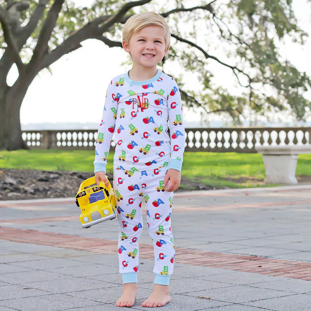 ABC Blue Knit Print Pajamas | Classic Whimsy