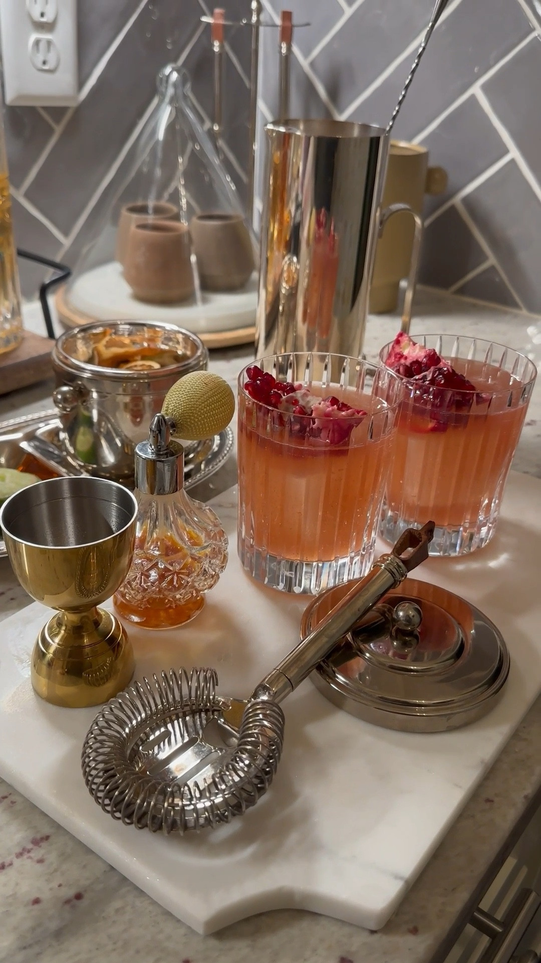 Cocktail set up for Valentine’s Day featuring Pomegranate Margarita’s 

#LTKHome