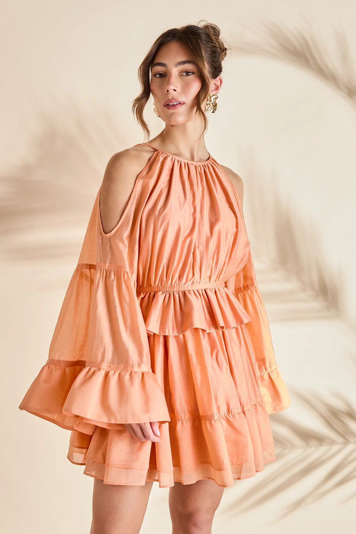 Halter Neck Long Sleeve Organza Mini Holiday Dress | boohoo (US & Canada)