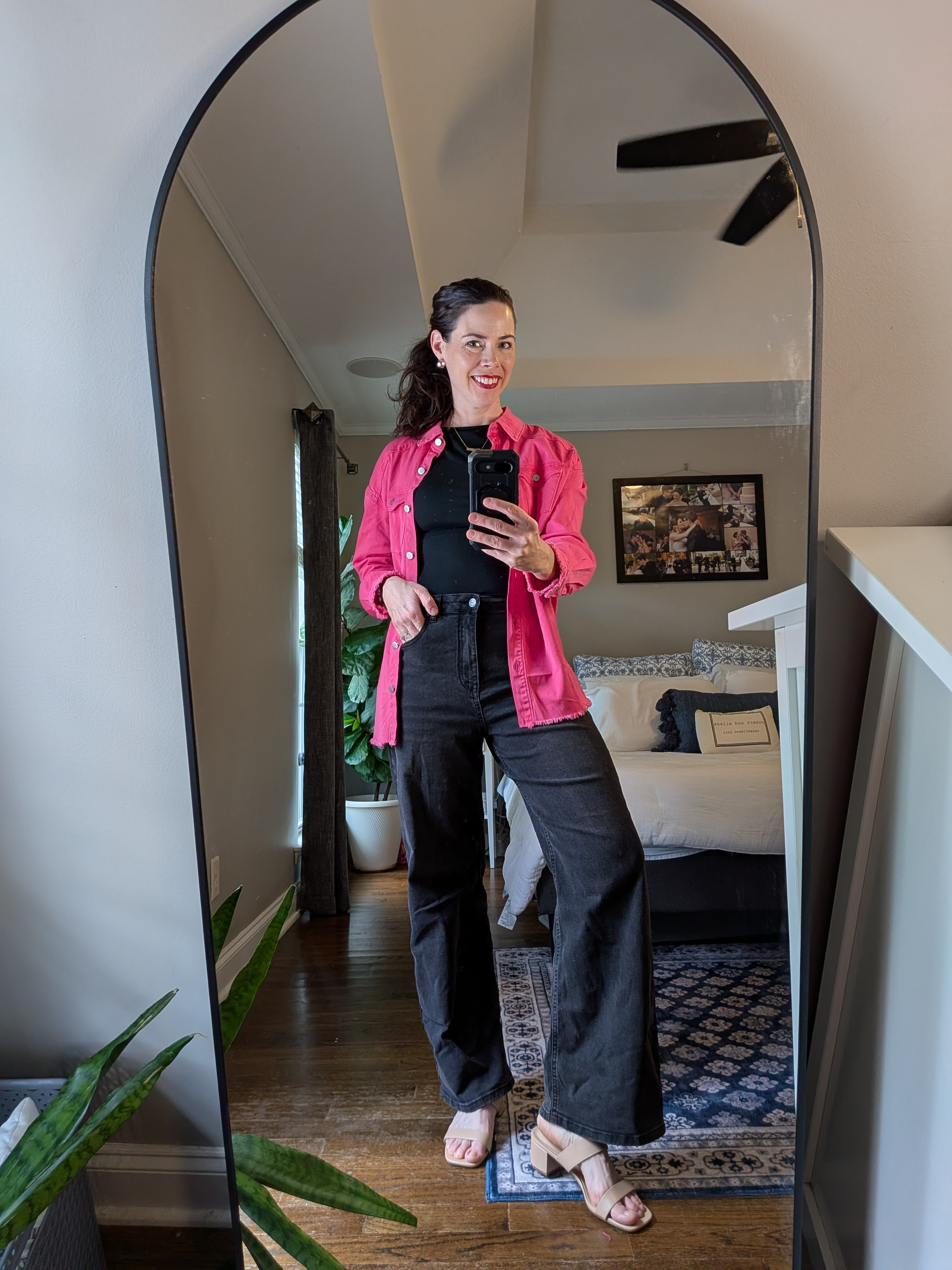 Amazon understood moms need denim that is stretchy and light weight! I'm loving this pop of pink and the fit of this boyfriend jean! 5'9" wearing Medium shacket and size 8 jeans

#LTKmomlife #LTKootd #LTKTall