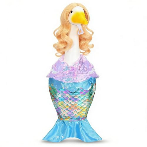 GANSHAYA Mermaid Porch Goose Outfits Goose Princess Outfit Shiny Mermaid Dress & Wigs Fits 23'' Geese Statue for Spring Summer Holiday Outdoor Yard Patio Lawn Garden Decor | Amazon (US)