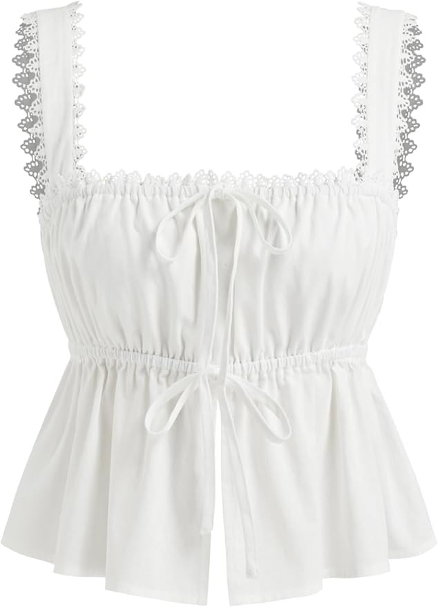 CIDER Women Square Neck Broderie Anglaise Tie Front Sleeveless Top Bow Woven Top Tank | Amazon (US)