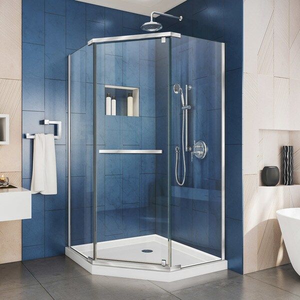DreamLine Prism 36 in. x 36 in. x 74 3/4 in. H Frameless Pivot Shower Enclosure and SlimLine Shower Base Kit | Bed Bath & Beyond