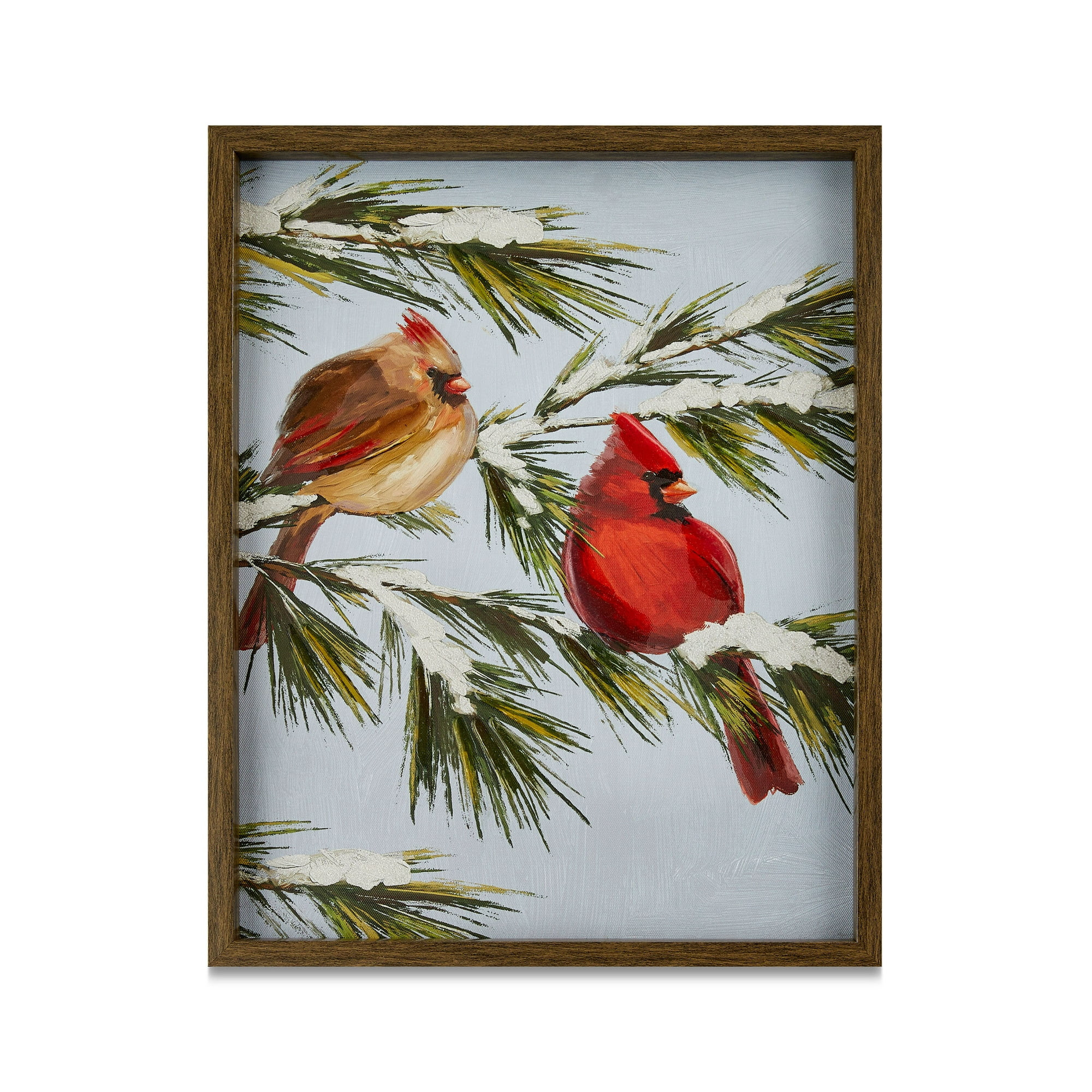 Cardinals Framed Tinted Gel & Glitter Embellished Canvas Christmas Wall Art, by Holiday Time | Walmart (US)