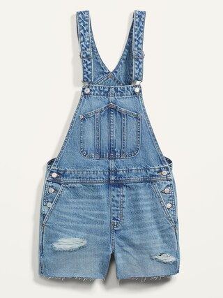 Slouchy Workwear Ripped Cut-Off Jean Short Overalls for Women -- 3.5-inch inseam | Old Navy (US)