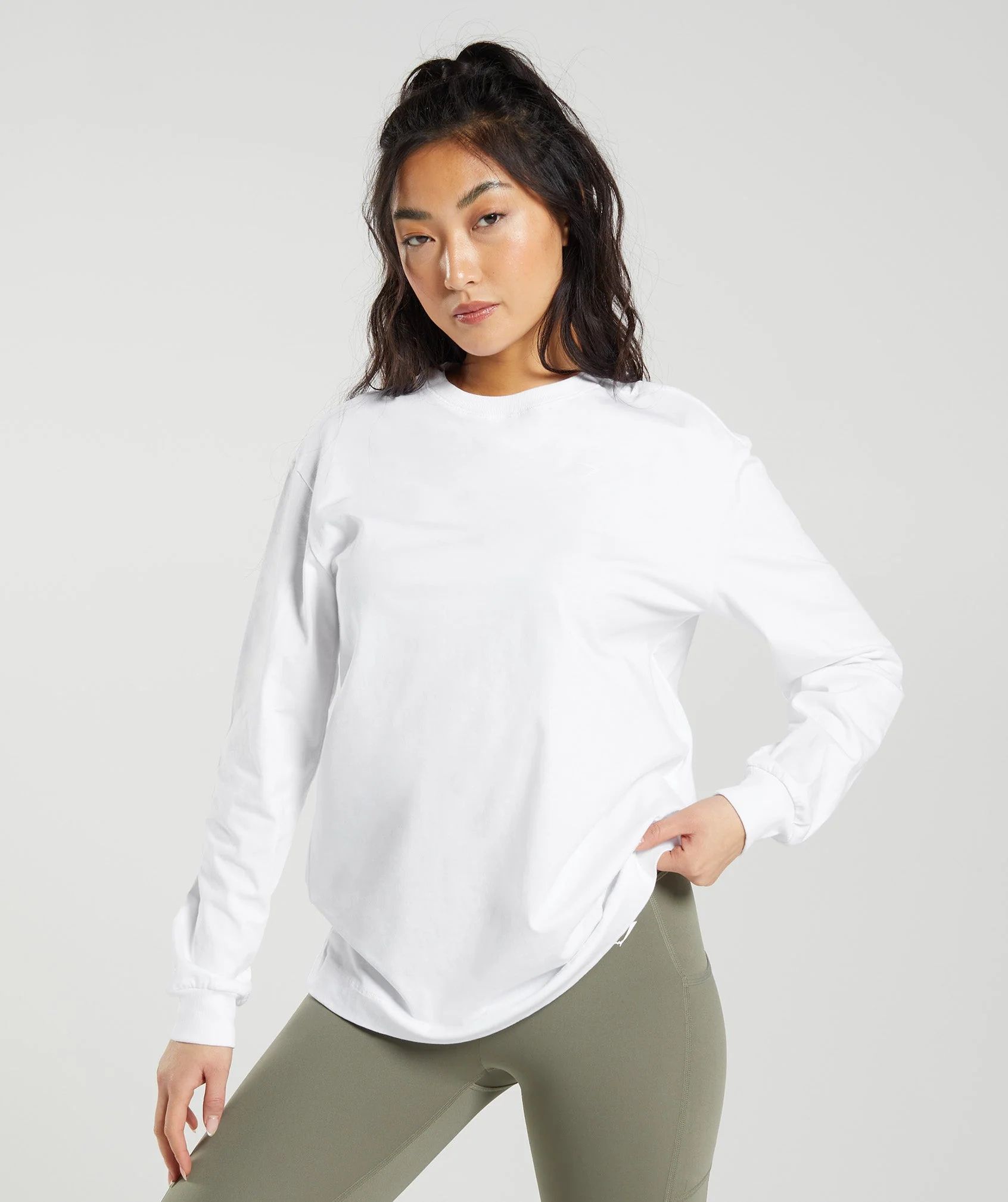 Gymshark Cotton Oversized Long Sleeve Top - White | Gymshark US