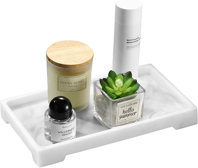 Luxspire Resin Vanity Tray, Bathroom Toilet Tank Storage Tray, 9.6 x 6 inch Kitchen Sink Trays De... | Amazon (US)