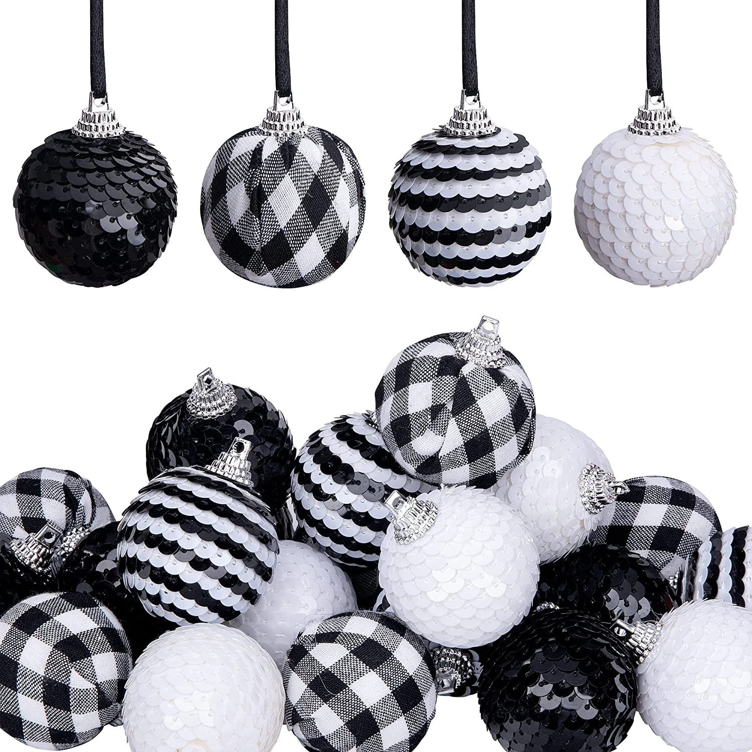 24 PCS Christmas Sequin Hanging Ball Ornaments-1.6 Inch Christmas Black and White Buffalo Plaid B... | Walmart (US)